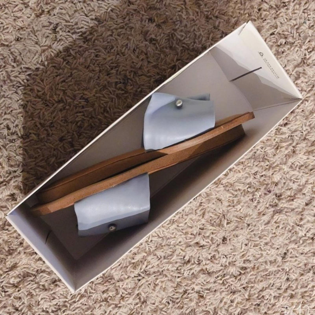 1.State Blue Fann Ruched Leather Slide Sandals, Size 7.5 New in Box