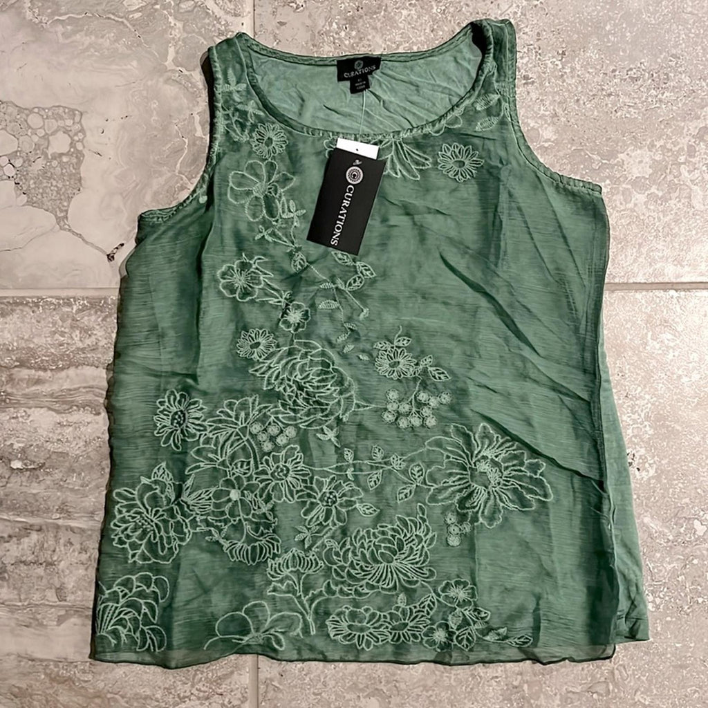 Curations Embroiderd Sleeveless Tank Top/ Blouse in Green, Size XS New w/Tag