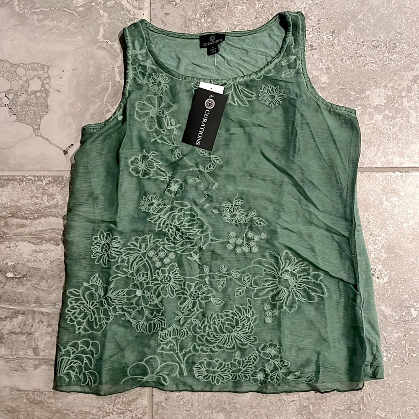 Curations Embroiderd Sleeveless Tank Top/ Blouse in Green, Size XS New w/Tag