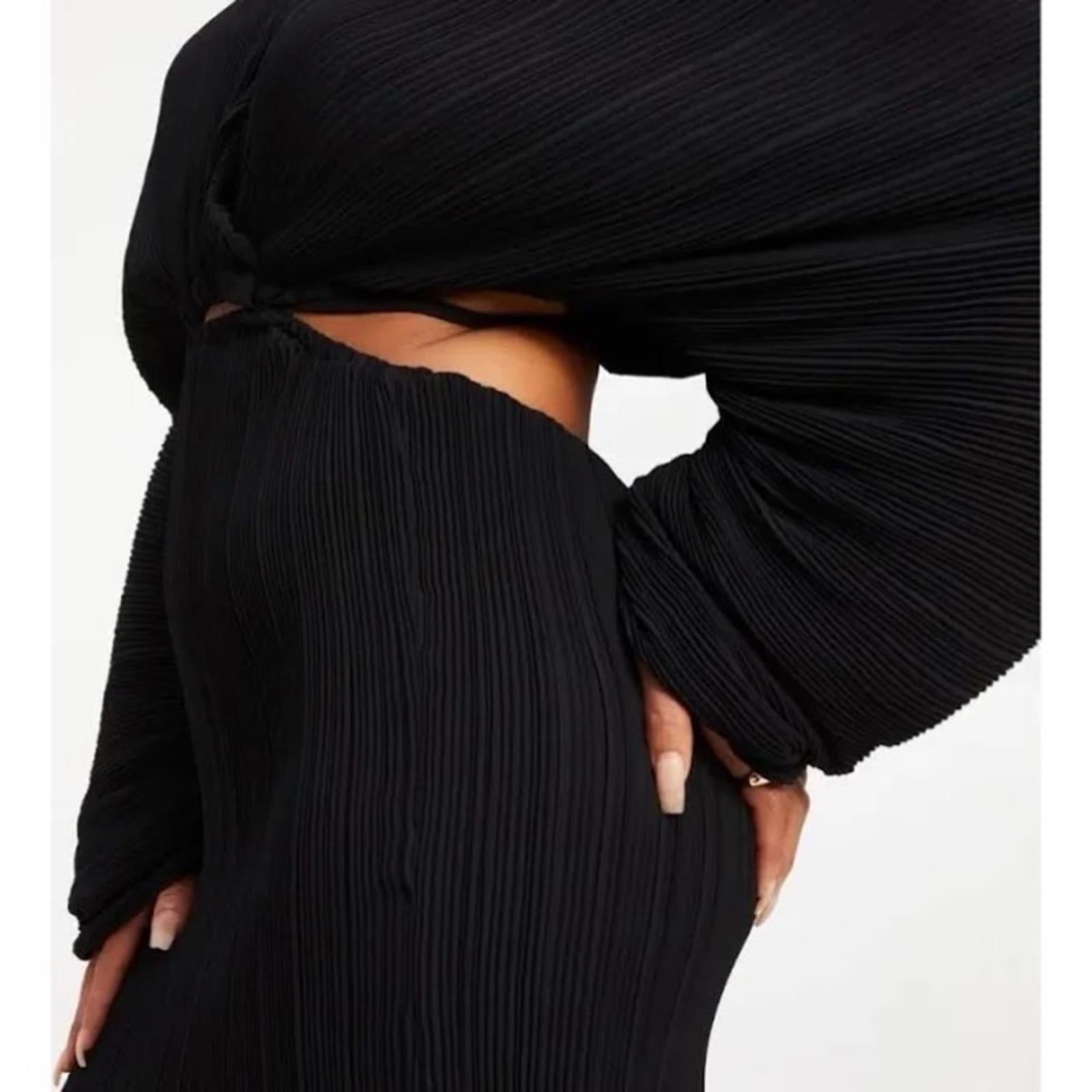 Good American Plissé Sculpted Long Sleeve Cutout Black Mini Dress, NWT, Size 3/4