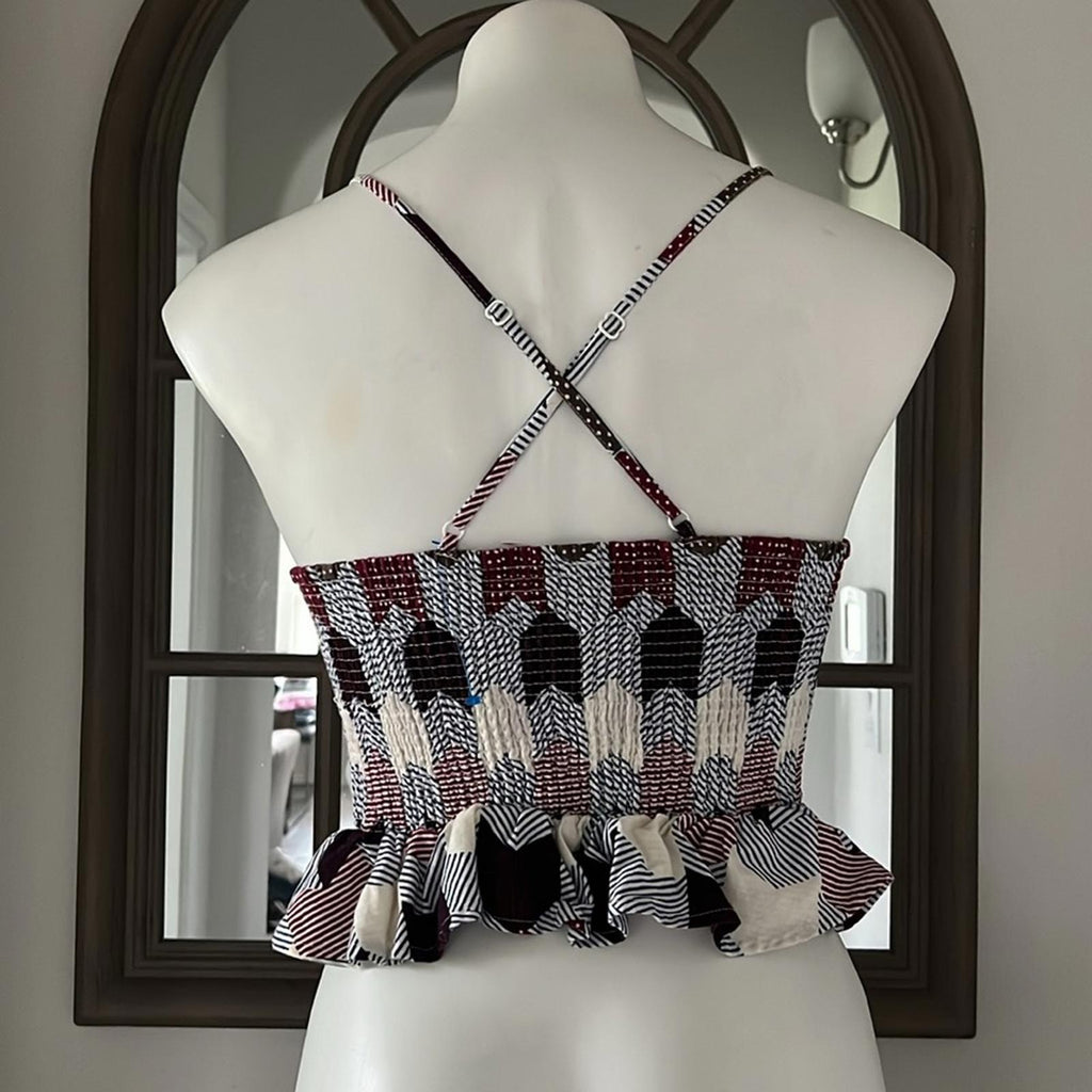 Free People Smock Back Lace-Up Front Peplum Top, Size M EXCELLENT! Retail $78