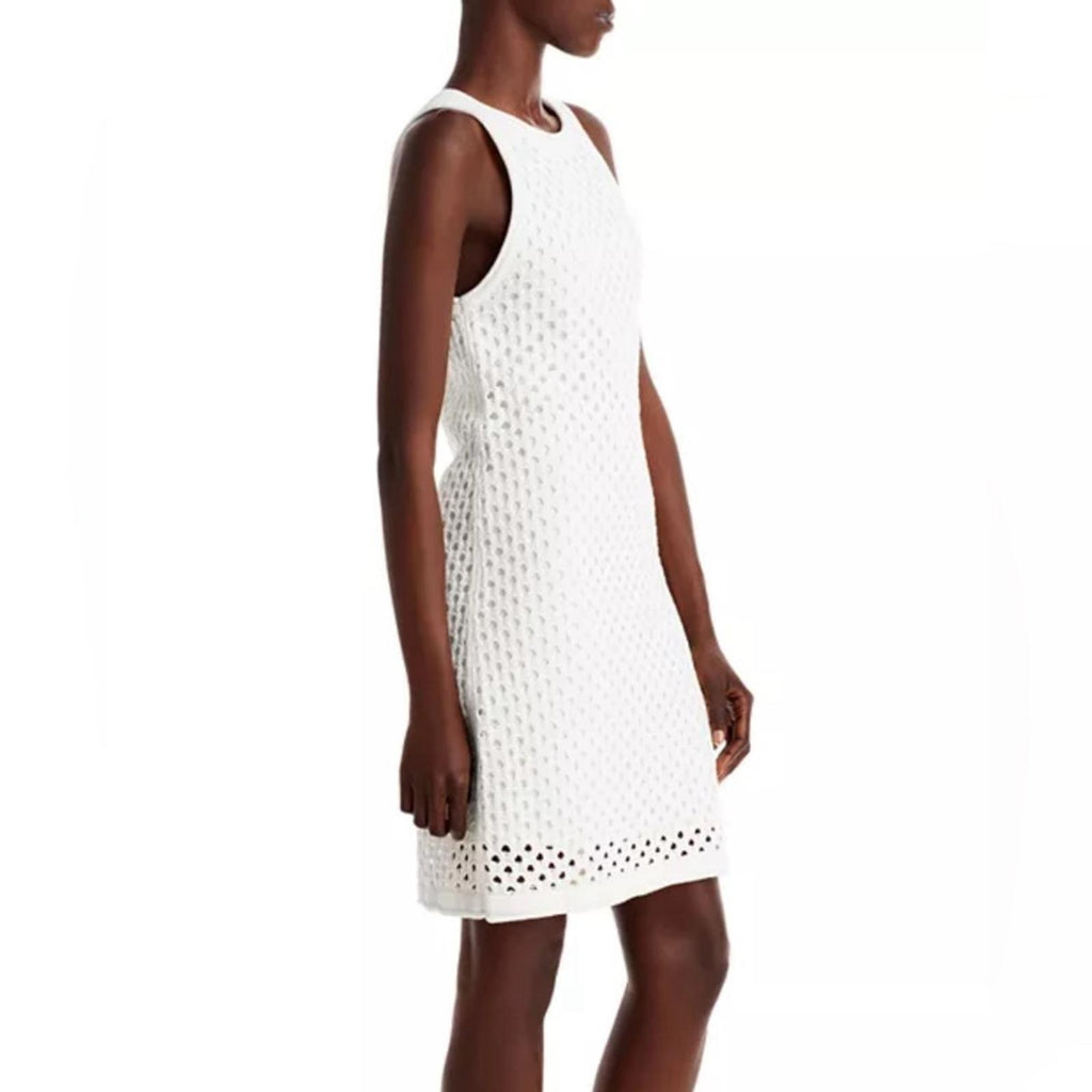 Bloomingdale’s Aqua Crochet Tank Dress in White, Size L New w/Tag