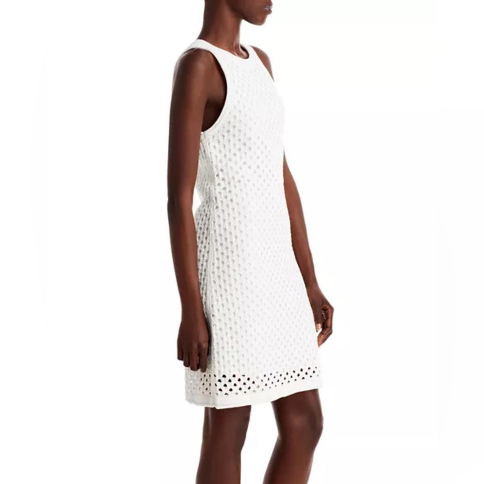 Bloomingdale’s Aqua Crochet Tank Dress in White, Size L New w/Tag