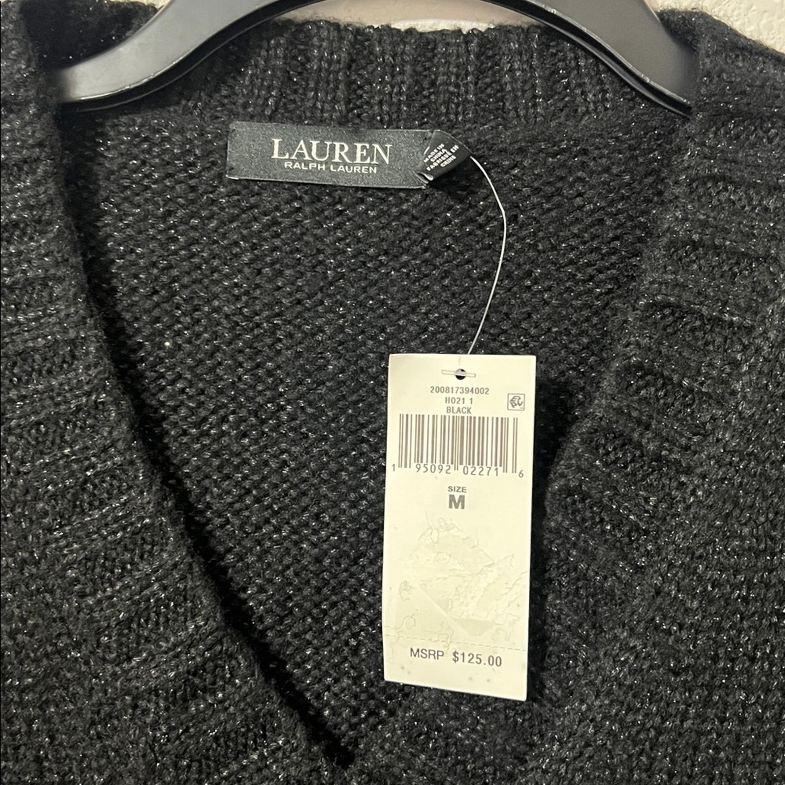 Lauren Ralph Lauren Metallic V-Neck Sweater in Black, Size M New w/Tag