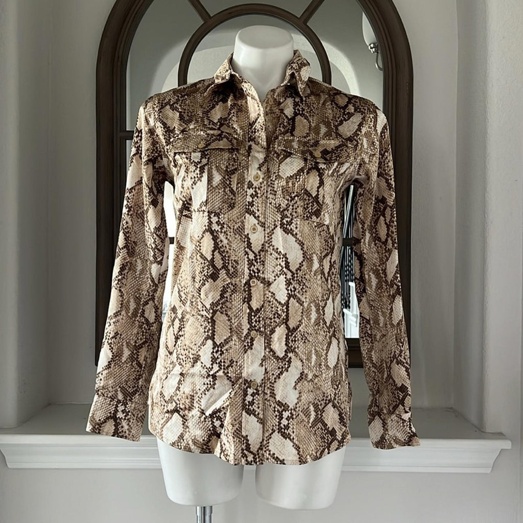 Lauren Ralph Lauren Snake Print Collar Blouse, Size XS New w/Tag Retail $155
