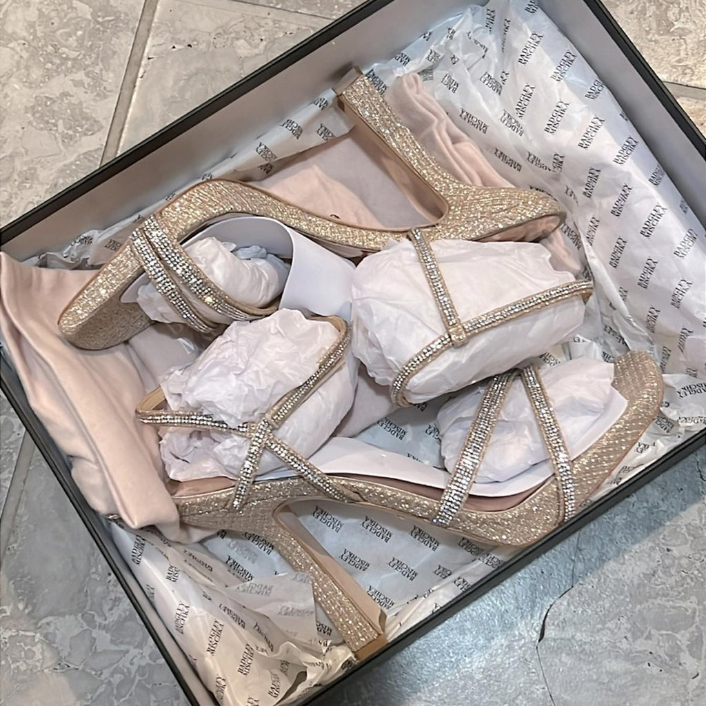 Badgley Mischka Urbana Strappy Heeled Sandals, Rose Gold, Size 7 NEW w/DustBag