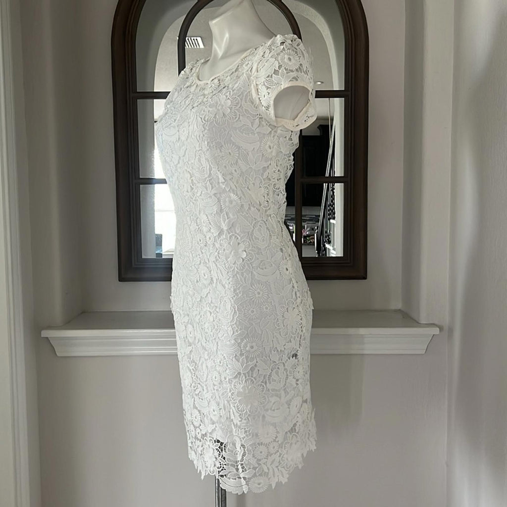 Milly Chloe 3-D Lace Dress in White, Size 2 New w/Tag Retail $395