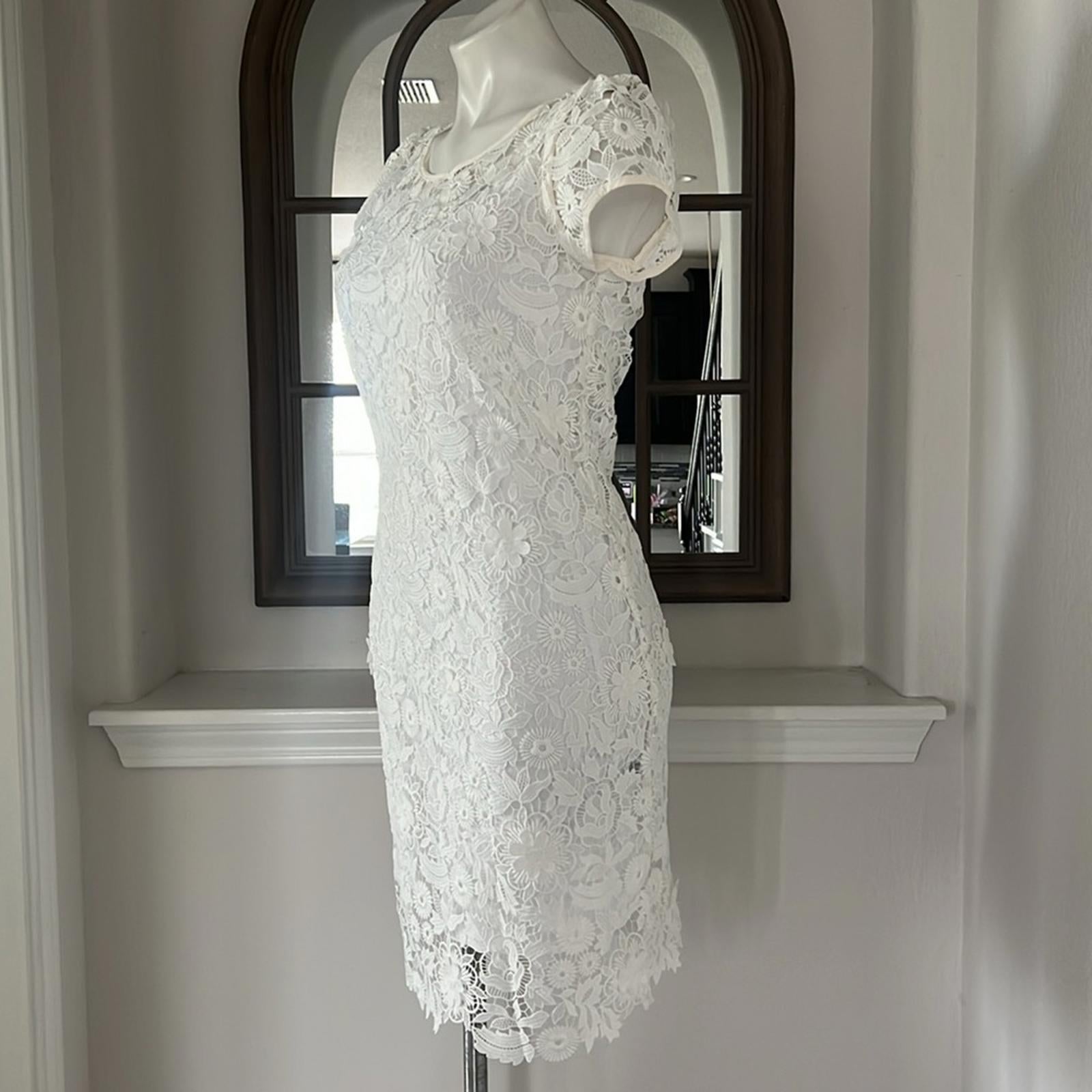 Milly Chloe 3-D Lace Dress in White, Size 2 New w/Tag Retail $395