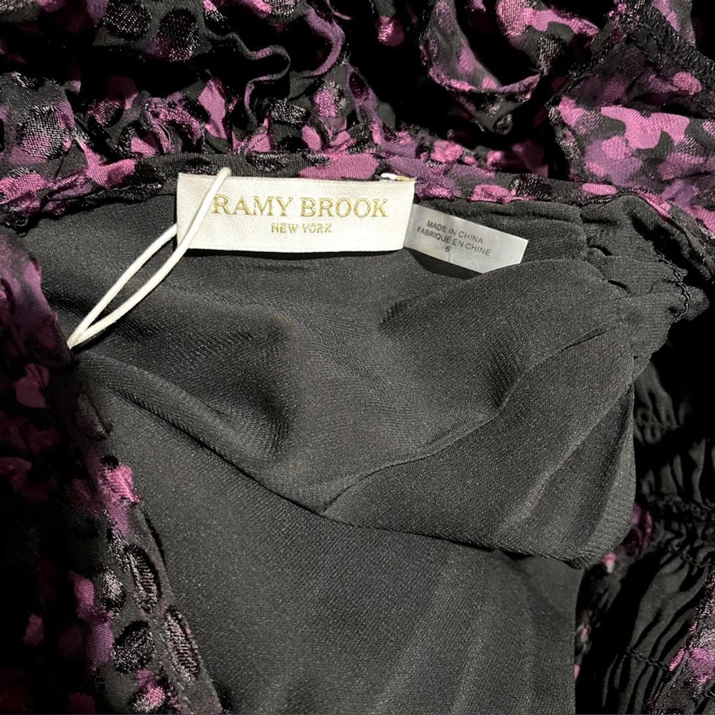 Ramy Brook Romina Printed Mini Cocktail Dress in Plum/Black, Size 6 NWT $495