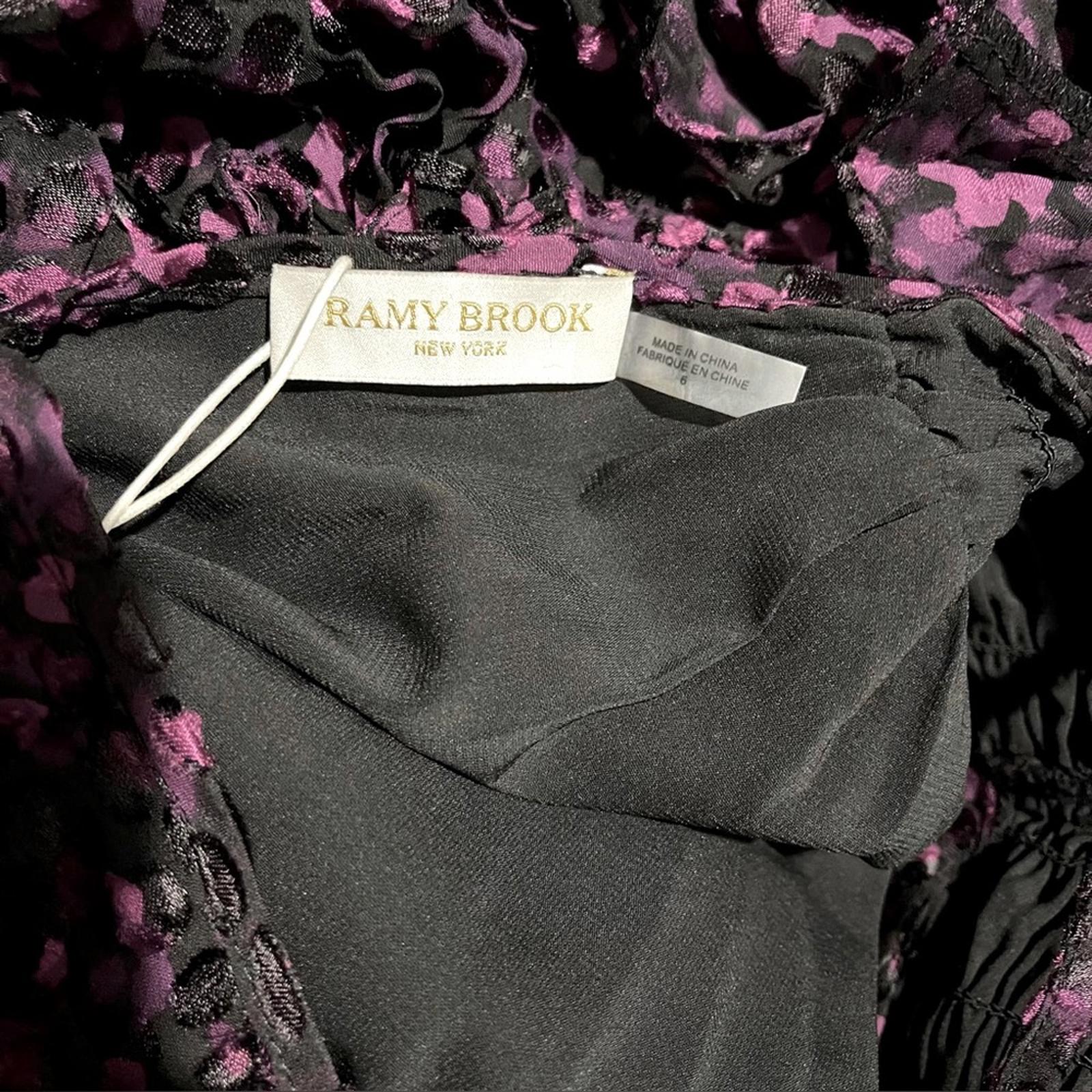 Ramy Brook Romina Printed Mini Cocktail Dress in Plum/Black, Size 6 NWT $495