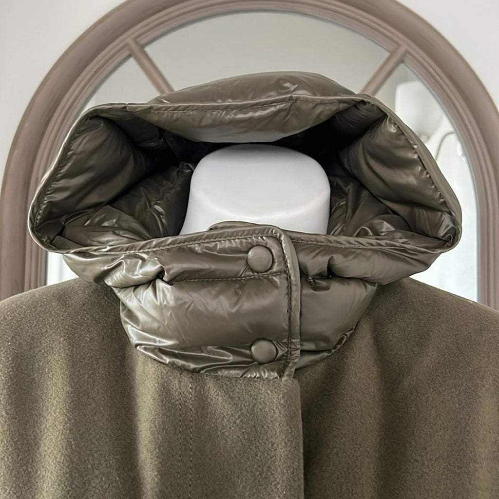 Norwegian Wool Cashmere Wool Hooded Down Parka, No Belt, Size M NWT $1,695