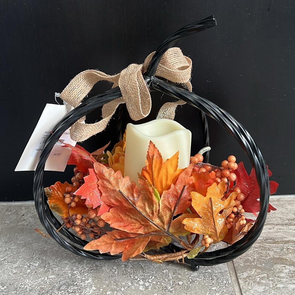 Harvest Pumpkin & Floral LED Candle New w/Tag