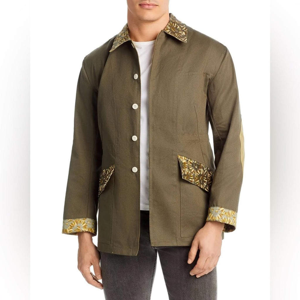 Nicholas Daley Field Jacket Khaki Mix Button Front Point Collar Size S NWT $765