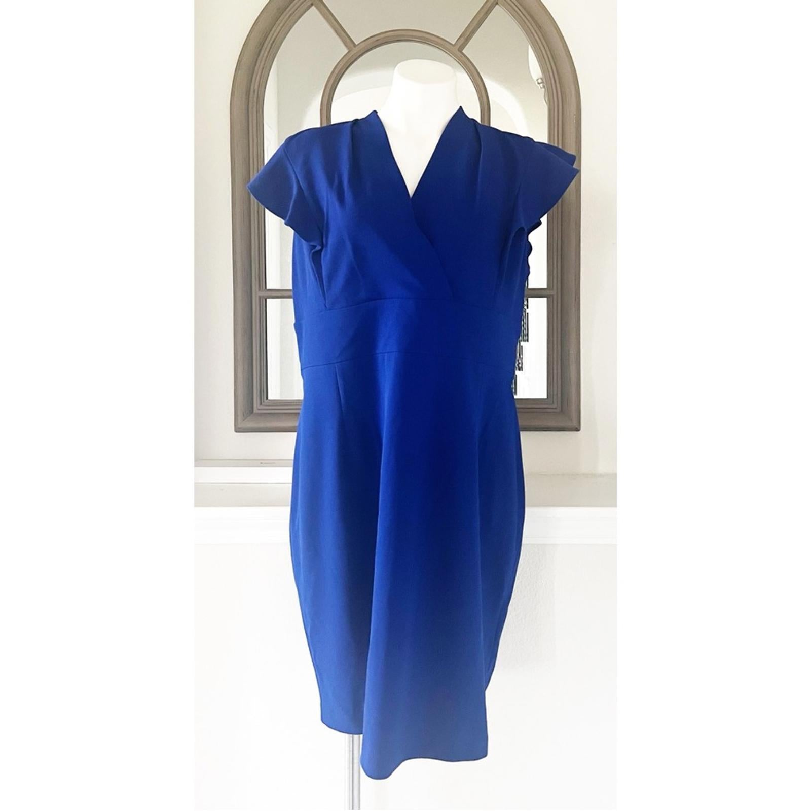 DKNY V-Neck Flutter Sleeve Sheath in Berry Blue, Size 16 New w/Tag