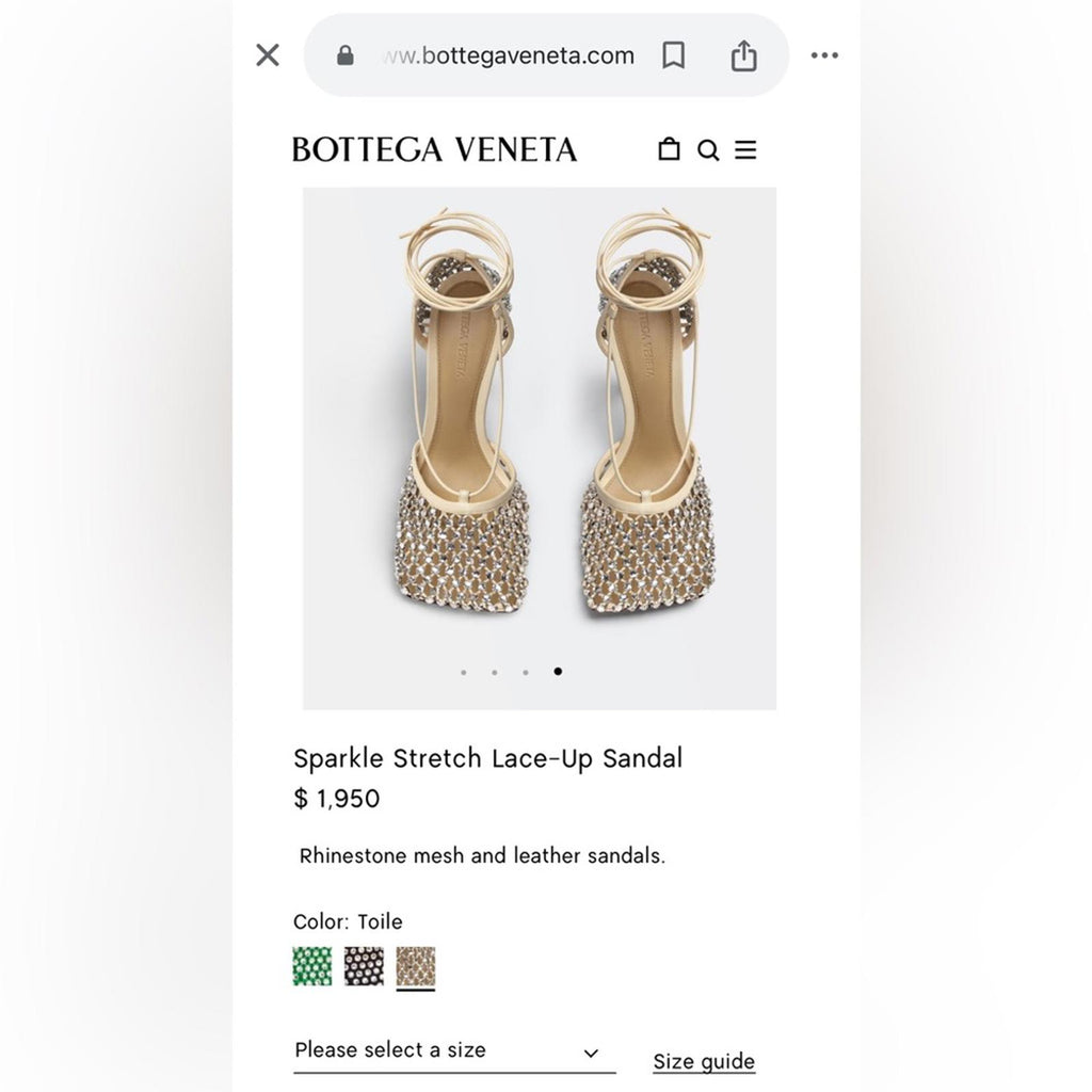 Bottega Veneta Sparkle Stretch Lace-Up Sandals, Toile Size 41 New in Box $1950