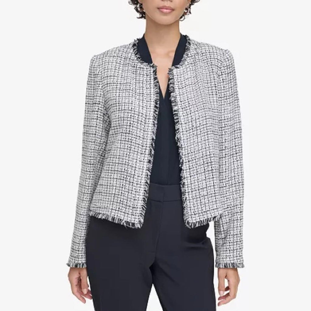 Calvin Klein Women's Tweed Open-Front Blazer in Black & White, Size 24W, NEW