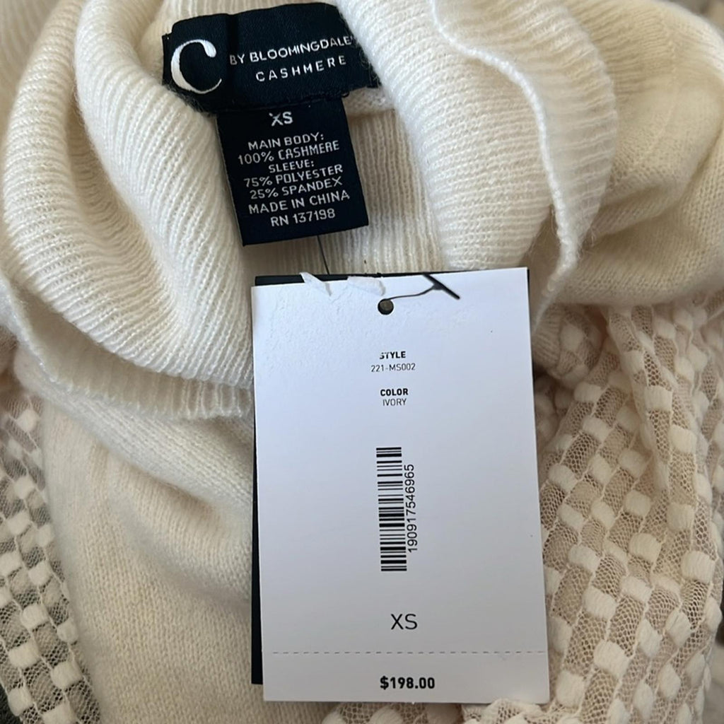 Cashmere Mesh Sleeve Turtleneck Sweater from C by Bloomingdale's Size XS NWT