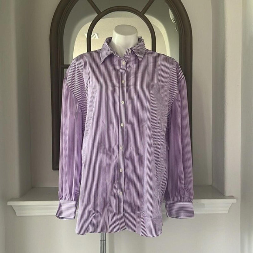 Lauren Ralph Striped Broadcloth Shirt in Lavender, Size XXL New w/Tag