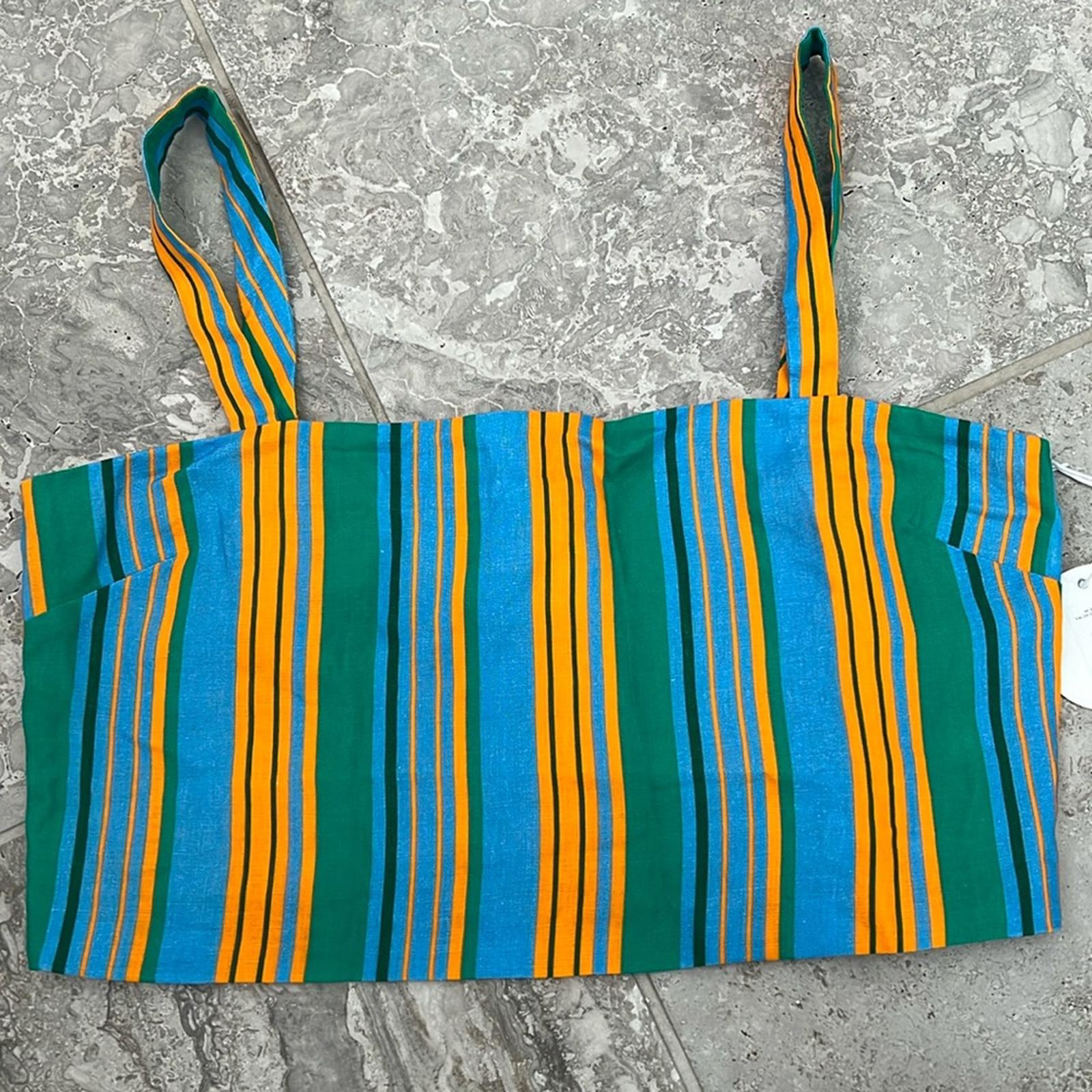STAUD Rigina Linen Stripe Crop Top, Ibiza Stripe Size 14 New w/Tag Retail $195