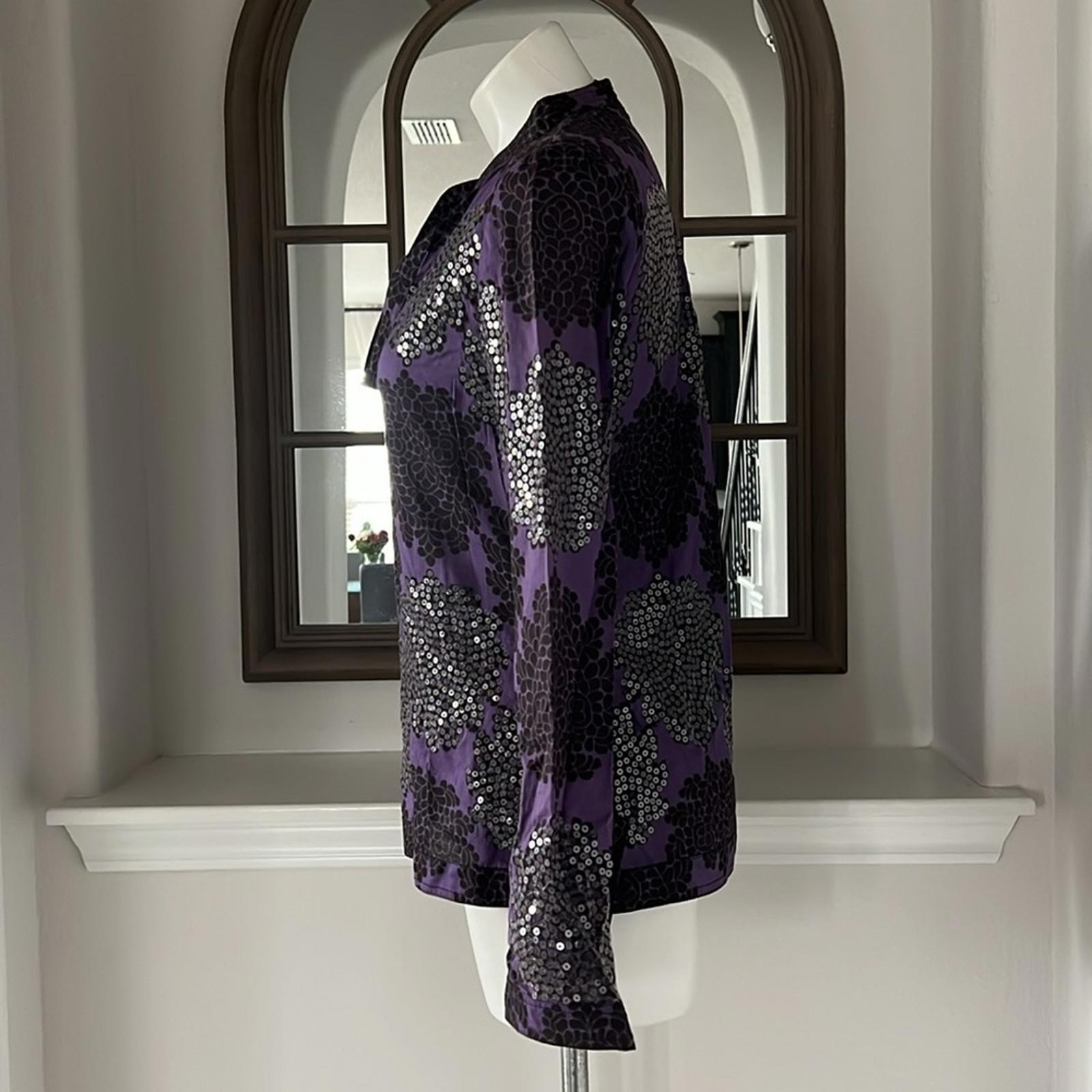 Tory Burch Black Flowers Blouse, Tunic in Purple Grey Size 8