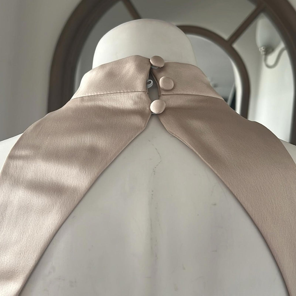 NEW Lovely High Neck Backless Maxi Dress With Slim Belt, Champagne Size 2, $242