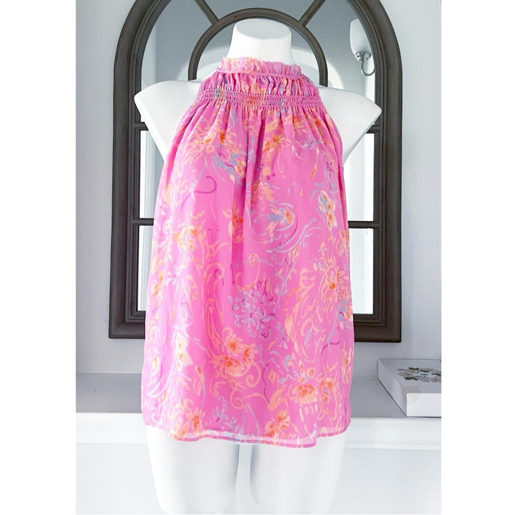Ramy Brook Harlie Paisley Halter Neck Tank Top, Pink Size S New w/Tag $295