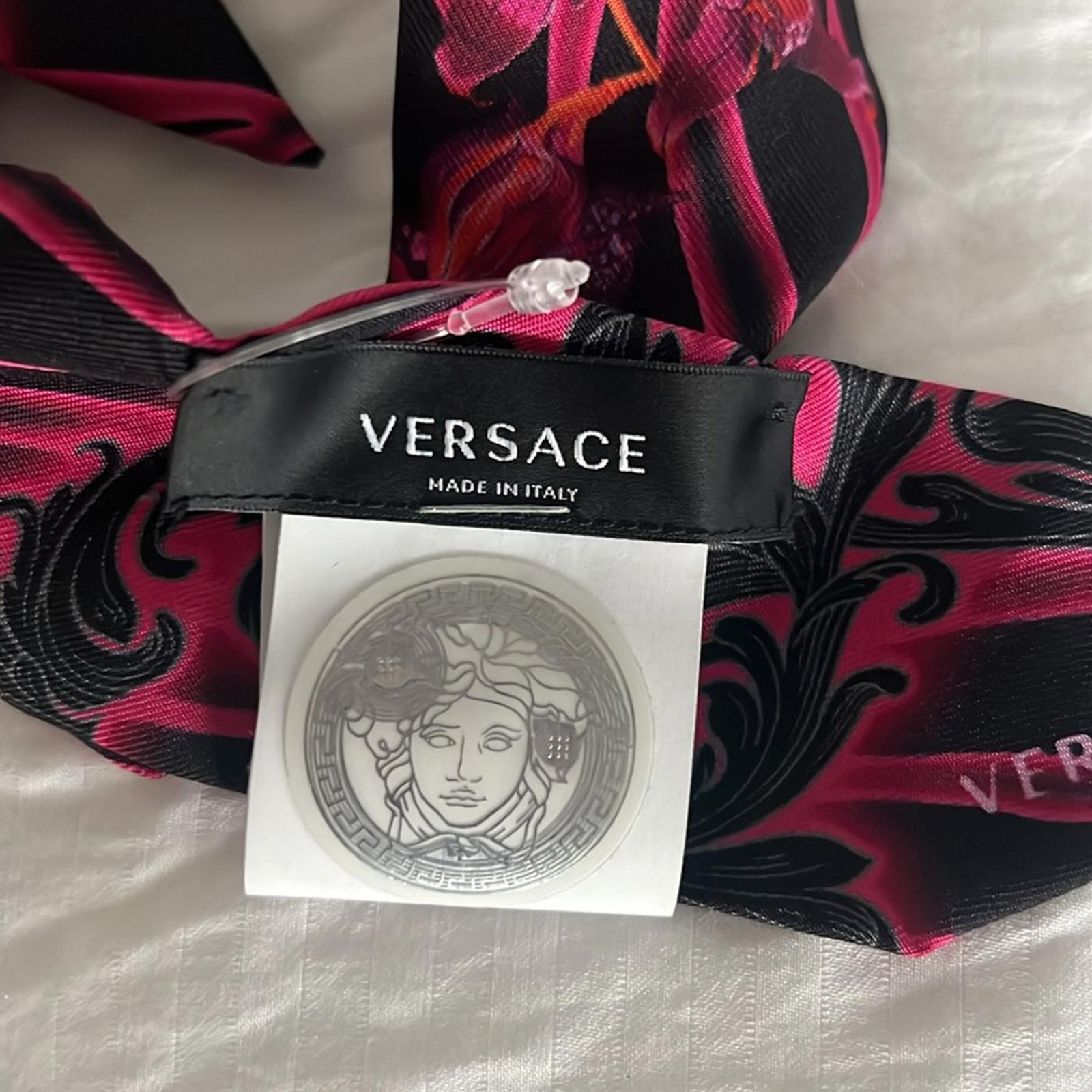 VERSACE Orchid Print Silk Skinny Scarf, NEW w/Tag