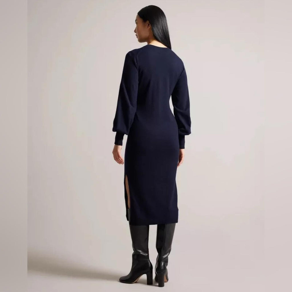 Ted Baker Essya Cashmere-Blend Midi Sweaterdress in Navy, Size Ted 6 EXCELLENT