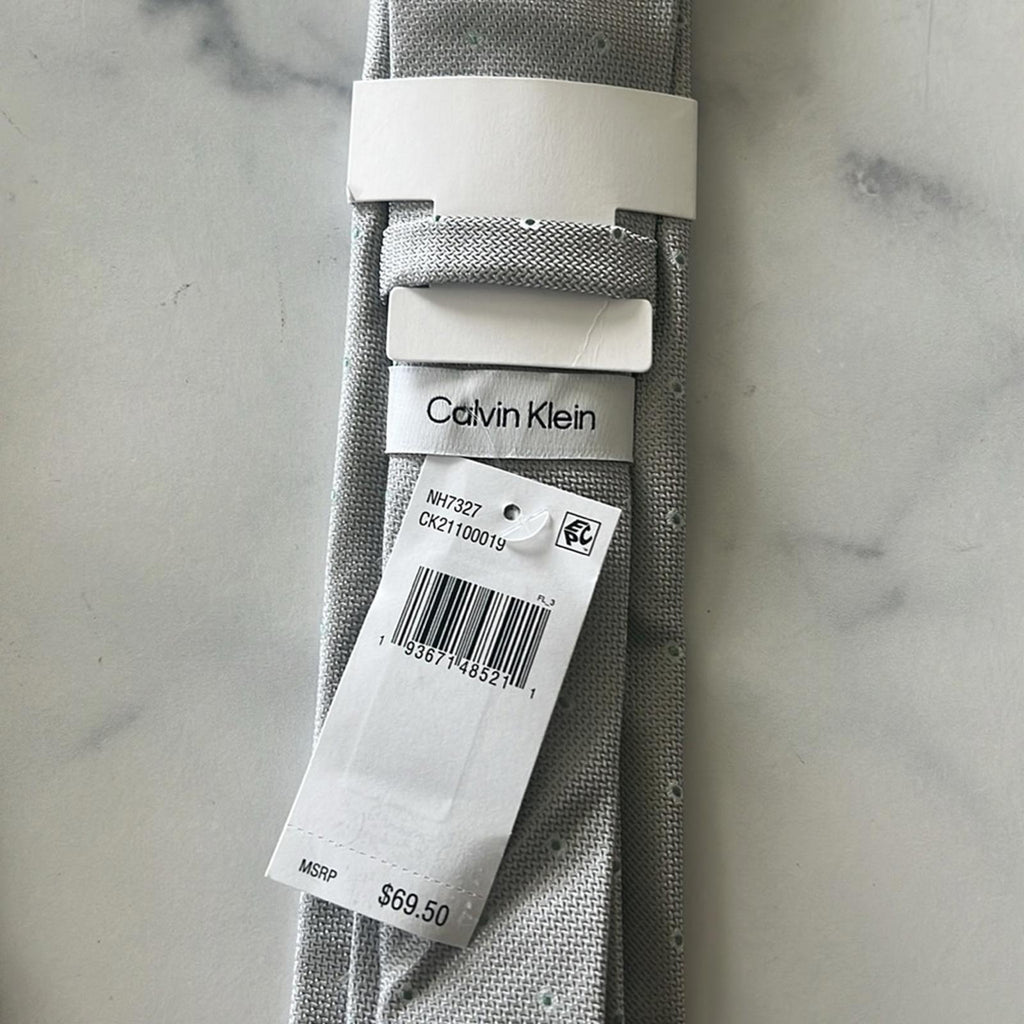 Calvin Klein Silk-Blend Textured Micro-Dot Neat Tie in Gray, One Size, NWT