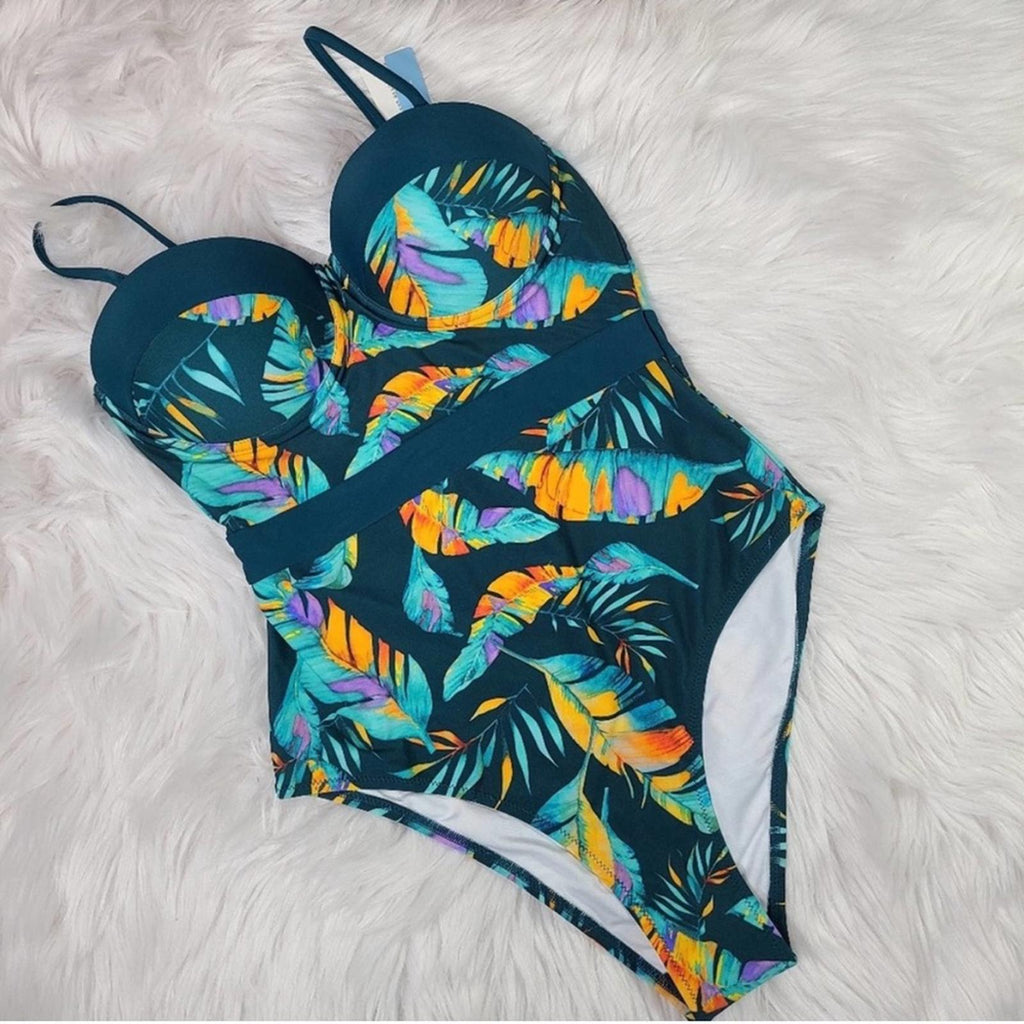 Cupshe Tropical Moulded Adjustable Straps One Piece Swimsuit, Size M New w/Tag