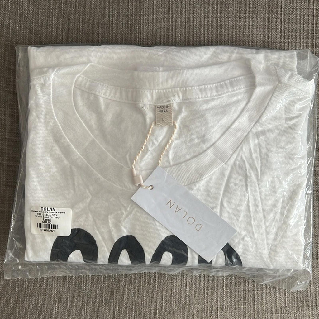 New DOLAN White “Good On You” Graphic T-Shirt, Unisex Size L New w/Tag