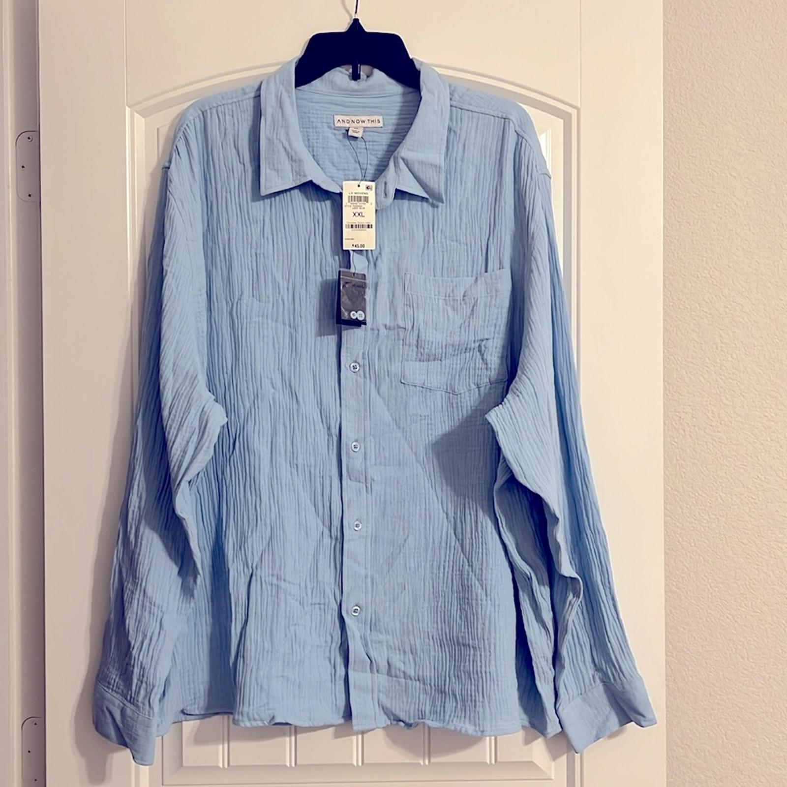 And Now This Men's Long-Sleeve Seersucker Shirt in Light Blue Size XXL New w/Tag