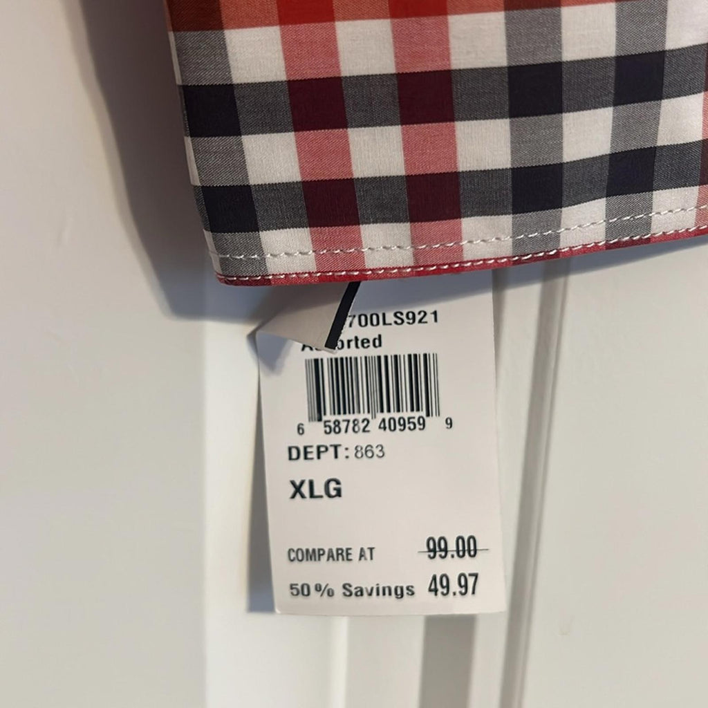 7Diamonds Checkered Button Up Shirt in White/ Navy / Red, Size XL NEW w/Tag