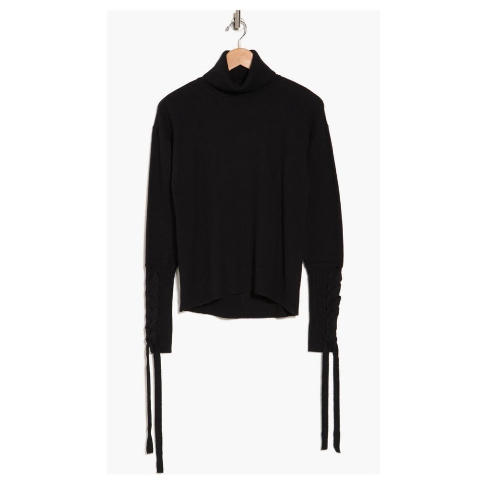 Ramy Brook Walt Turtle Neck Long Lace-Up Sleeve Top in Black, Size S New w/Tag