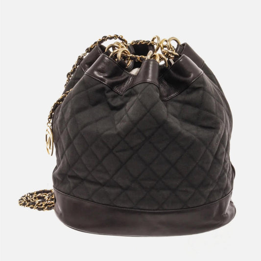 CHANEL Black Canvas CC Chain Bucket Bag, RARE Piece!