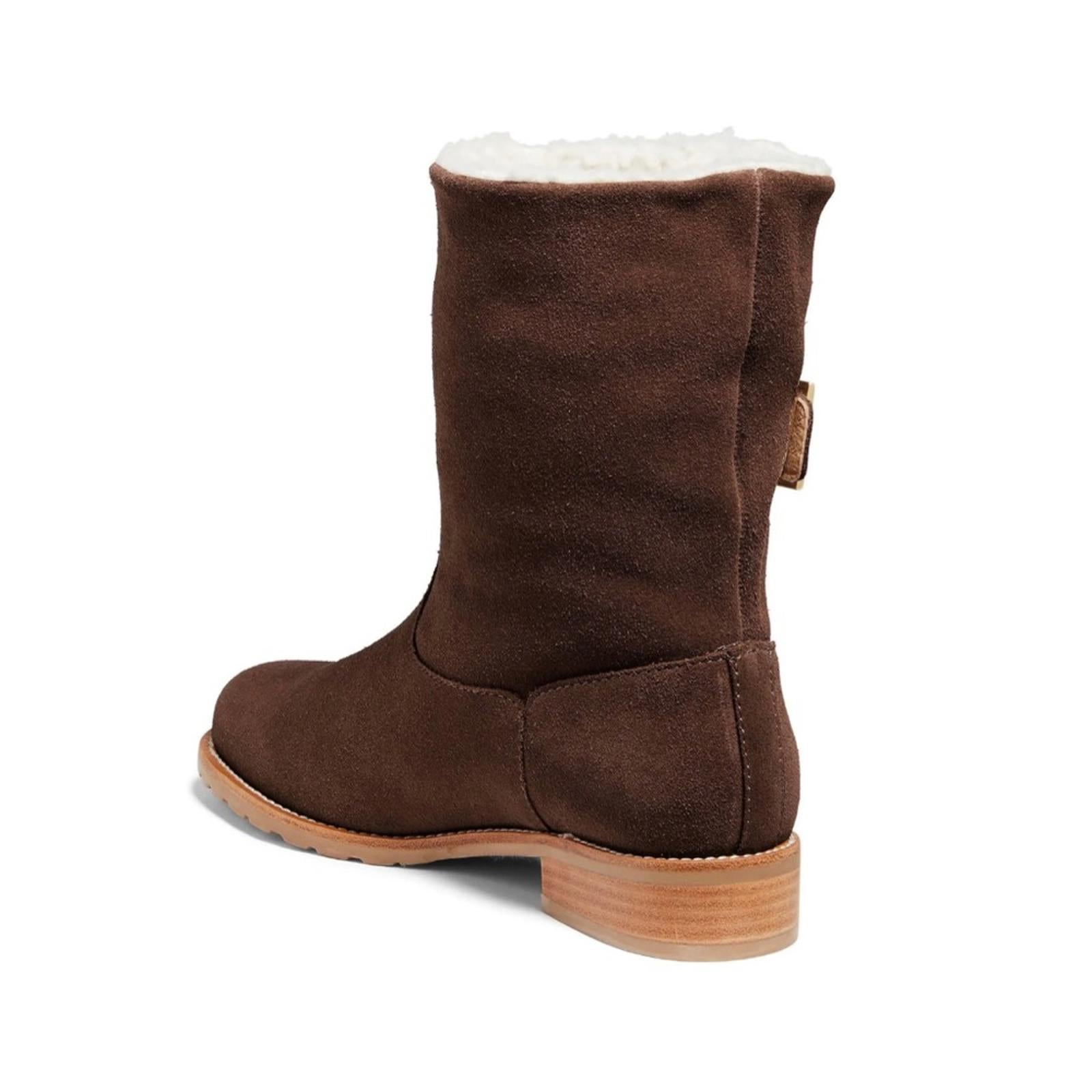 Jack Rogers Dark Chocolate Sherpa Faux Suede Booties, Size 7M New in Box $158