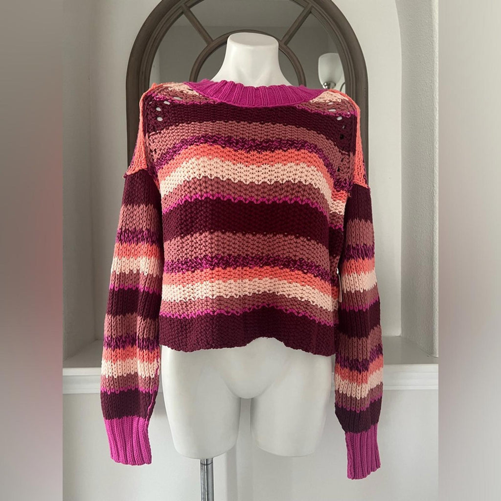 Free People Revolve* Devon Sweater, Fuchsia Rose Combo,  Size L New w/Tag