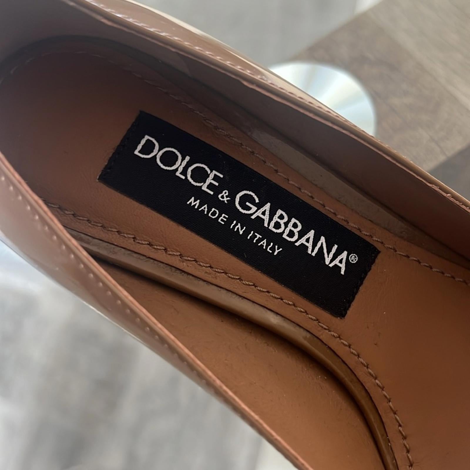 Dolce & Gabbana Patent Leather DG Calf Skin Pumps 60 Brown Size 36 New +2DustBag