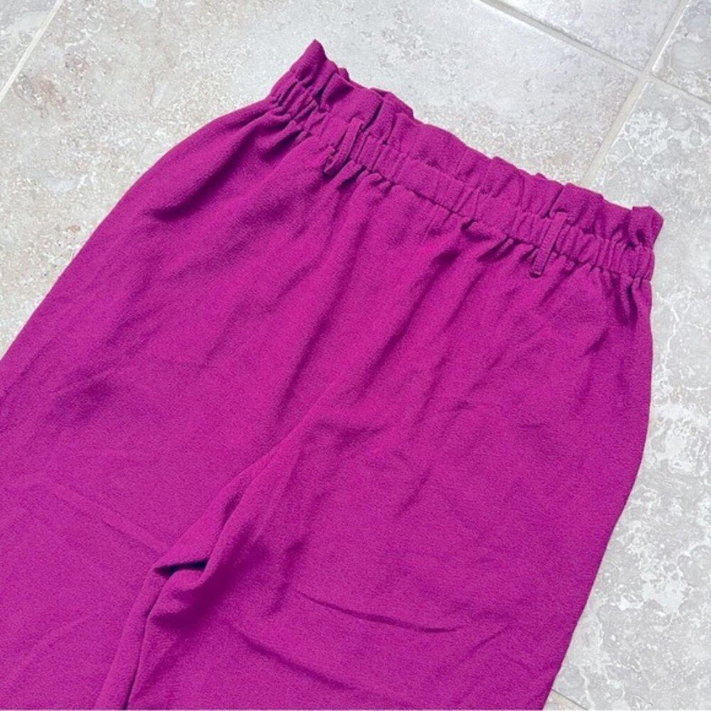June & Hudson Belted Paper Bag High-Waisted Pants in Fuschia, Size L EXCELLENT