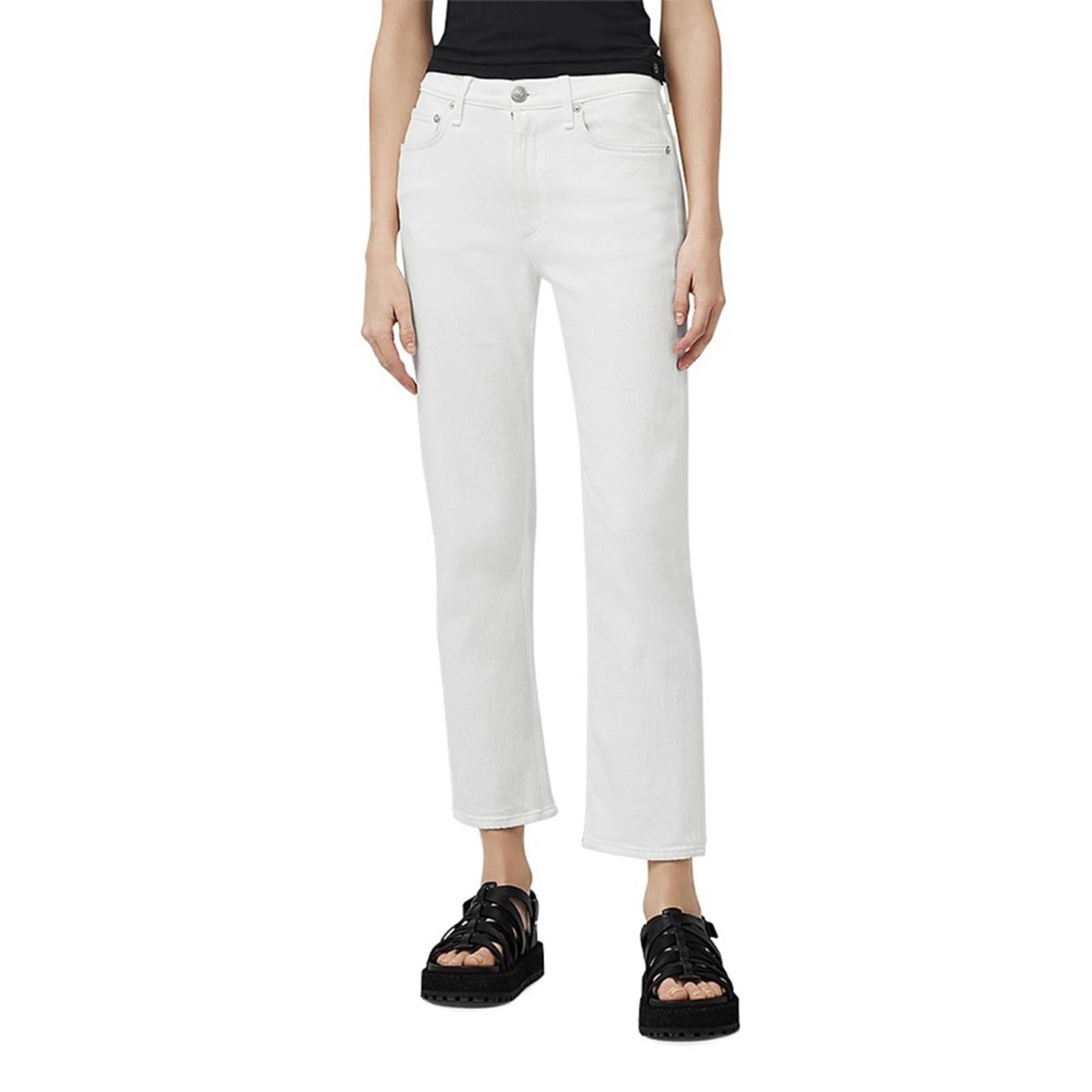 Rag & Bone Harlow Mid Rise Comfort Straight Jeans in Optic White, Size 29 NEW