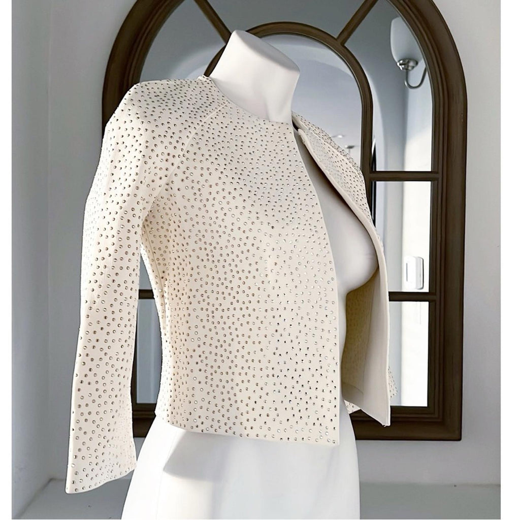 St. John Embellished Knit Jacket in Ecru, Size 0 NEW w/Tag $1,695
