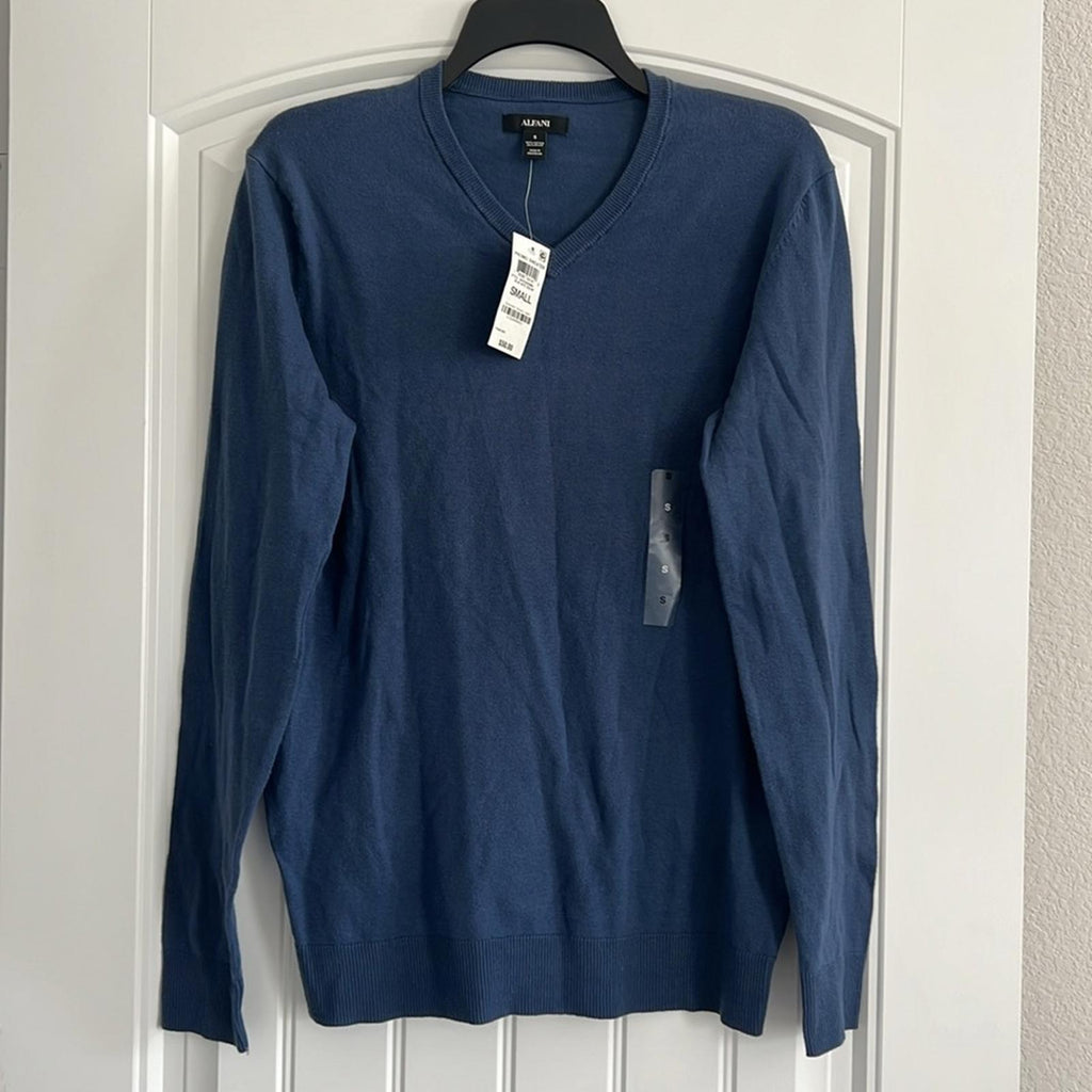 Alfani Men’s Heathered Knit Sweater in Blue Nite Size S, New w/Tag
