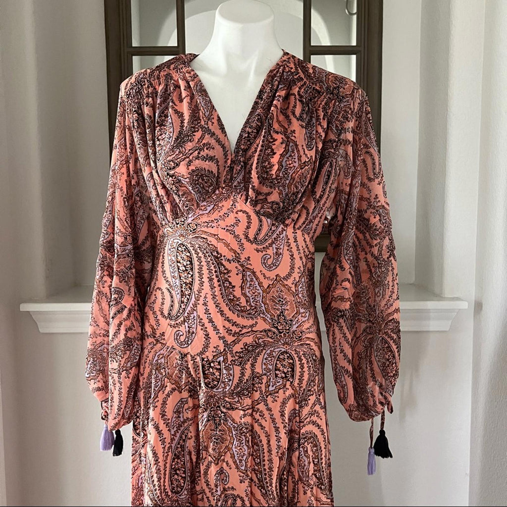 Free People Mirage Boho Printed Maxi Dress in Orange Maxikjole Size 4 NEW $198