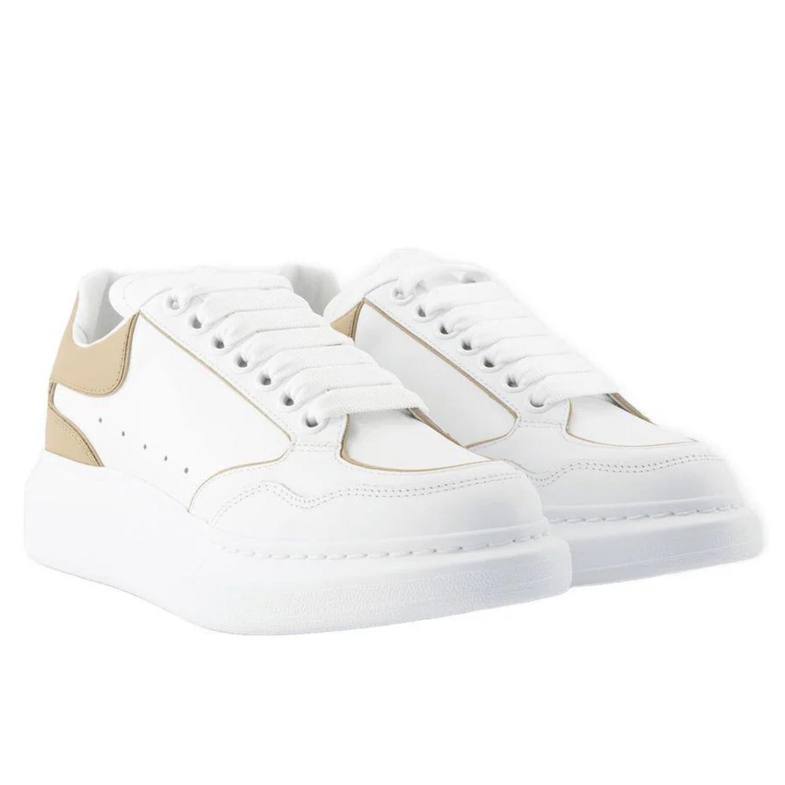 Alexander McQueen Oversized Low-Top Sneakers in White/ Camel, Size 41 NEW $850