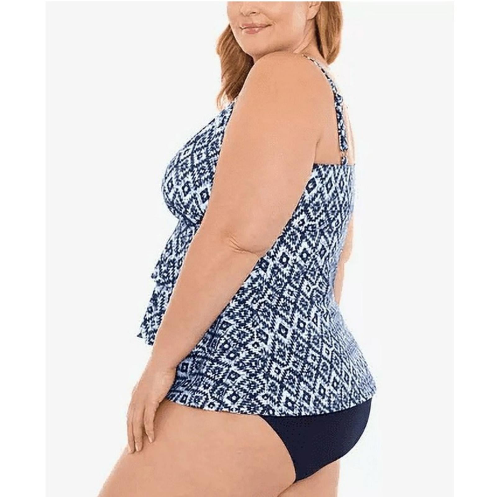 Swim Solutions Tile Island Navy Triple-Tier Fauxkini One-Piece Swimsuit, 22W NWT