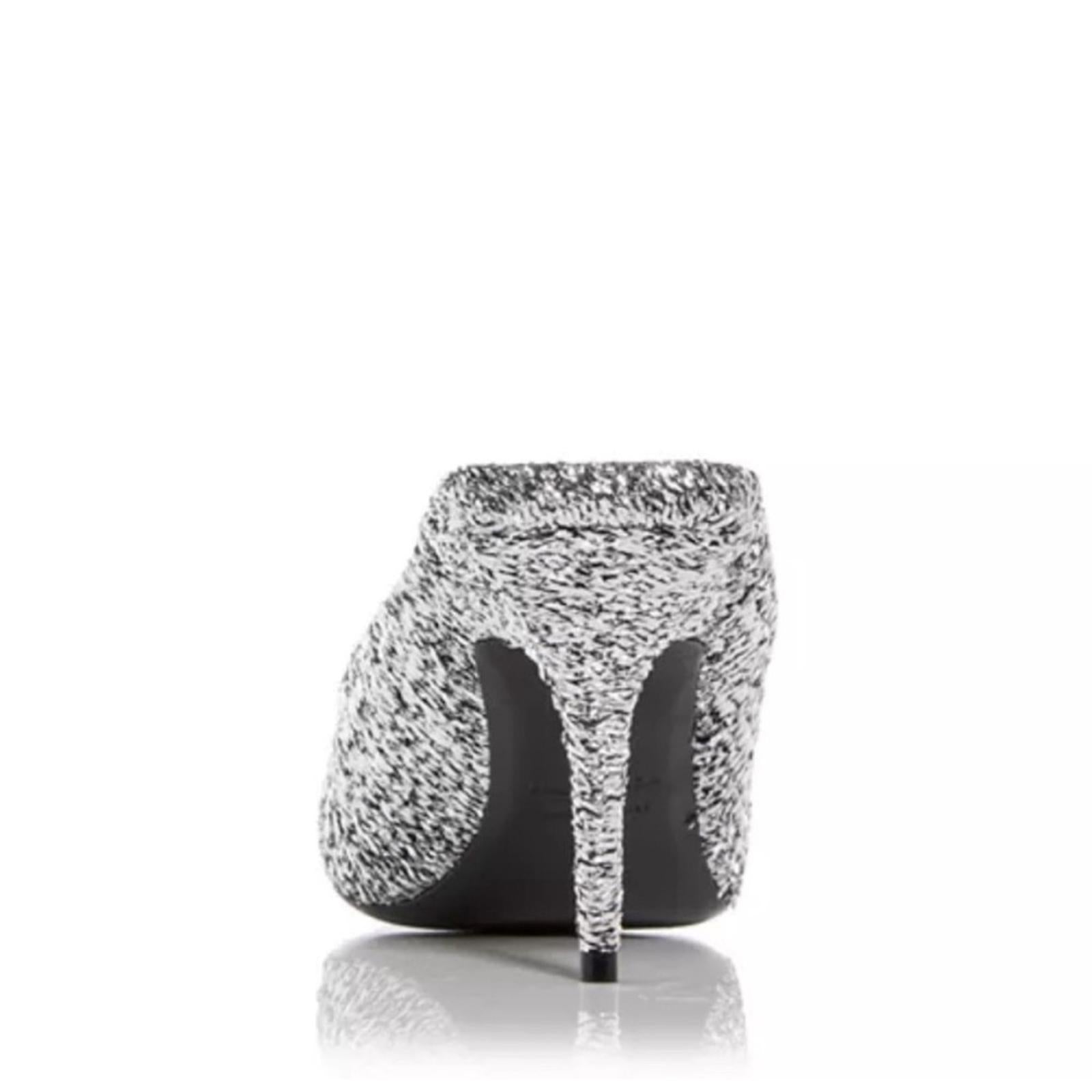 Balenciaga Knife Glitter High Heel Mules in Silver Titanium Size 37 New +DustBag