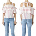 Parker 100% Linen Striped Scotlyn Off-the-Shoulder Top, Pink/White Size S Retail