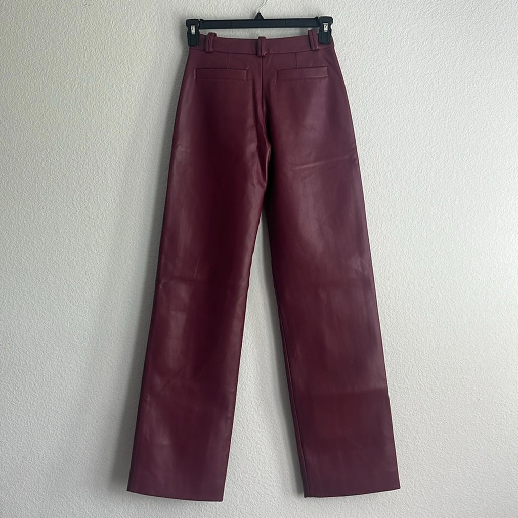 Aleksandre Akhalkatsishvili Faux Leather Pants in Burgundy, NWT, Size XS