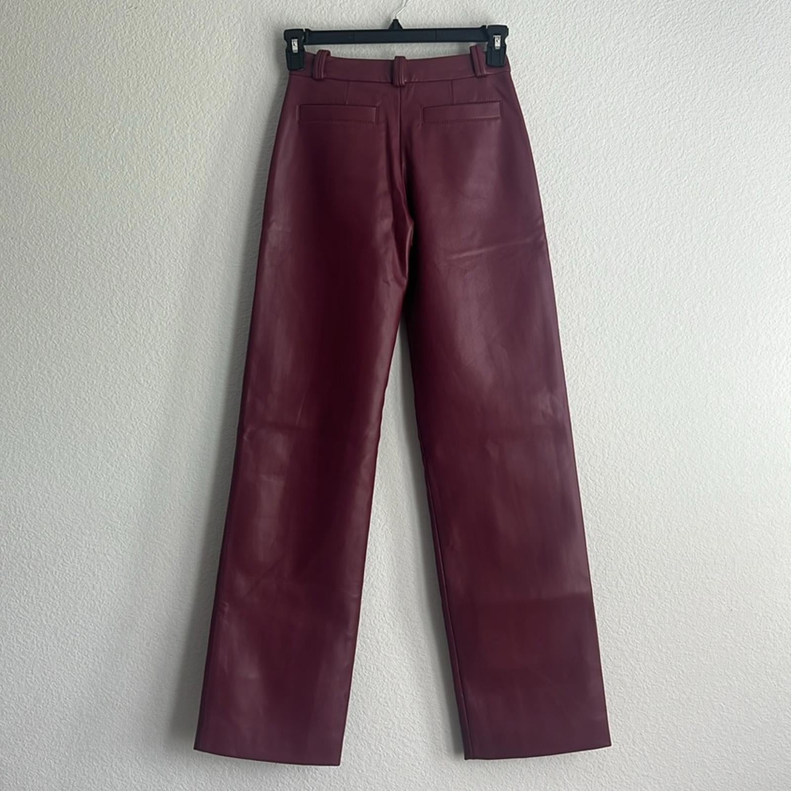 Aleksandre Akhalkatsishvili Faux Leather Pants in Burgundy, NWT, Size XS