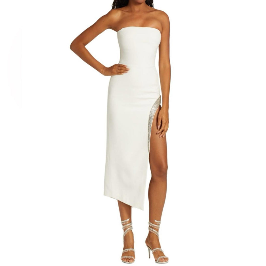 David Koma STRAPLESS Glass Embellished Crystal Trim Dress in White, Size 2 NWT